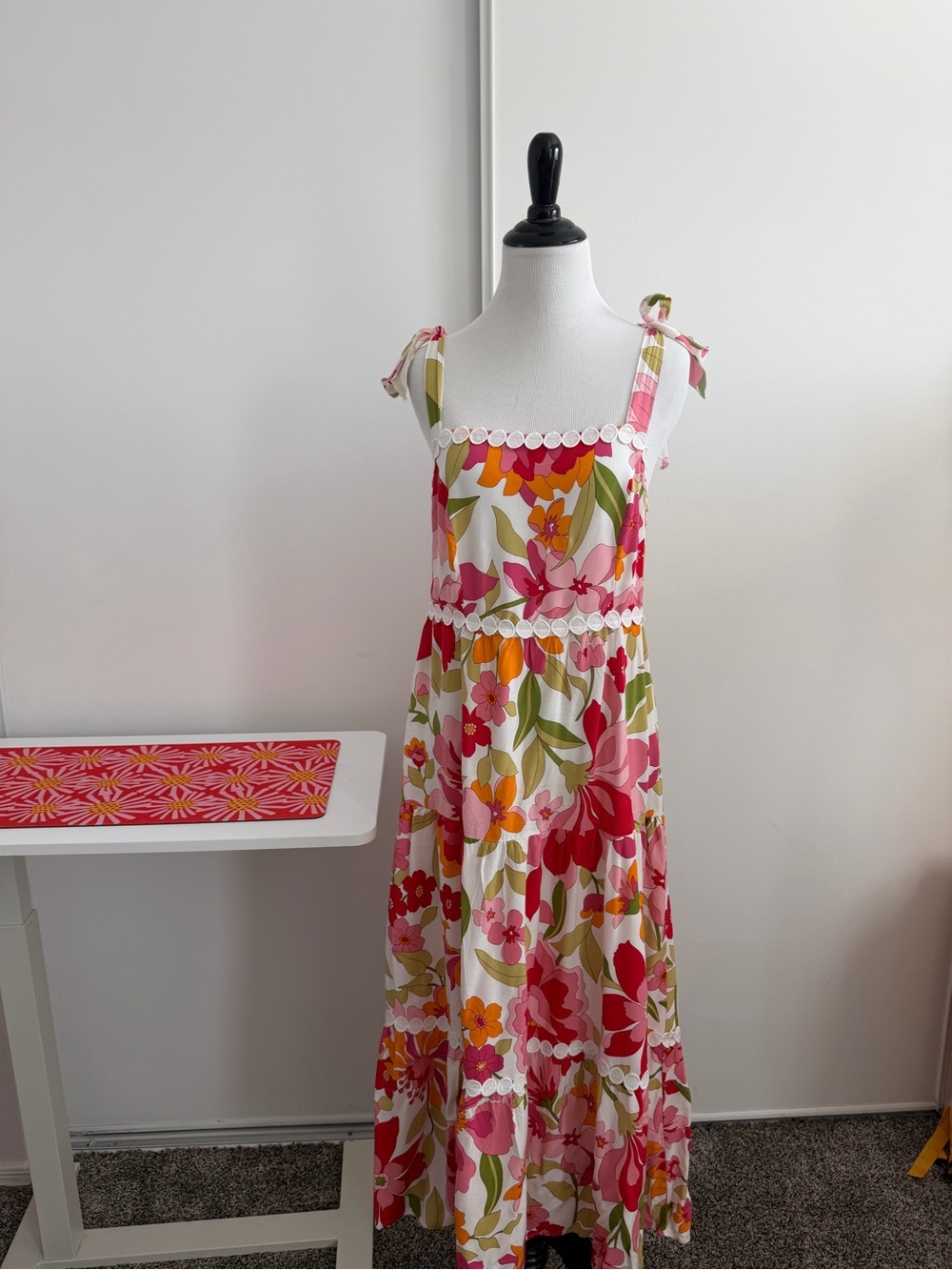 Floral Tie-Shoulder Maxi Dress - Pink & Green
